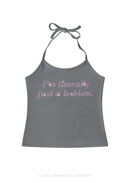 Rhinestone Literally Just A Lesbian Pride Y2K Halter Neck Cami Cherrykitten