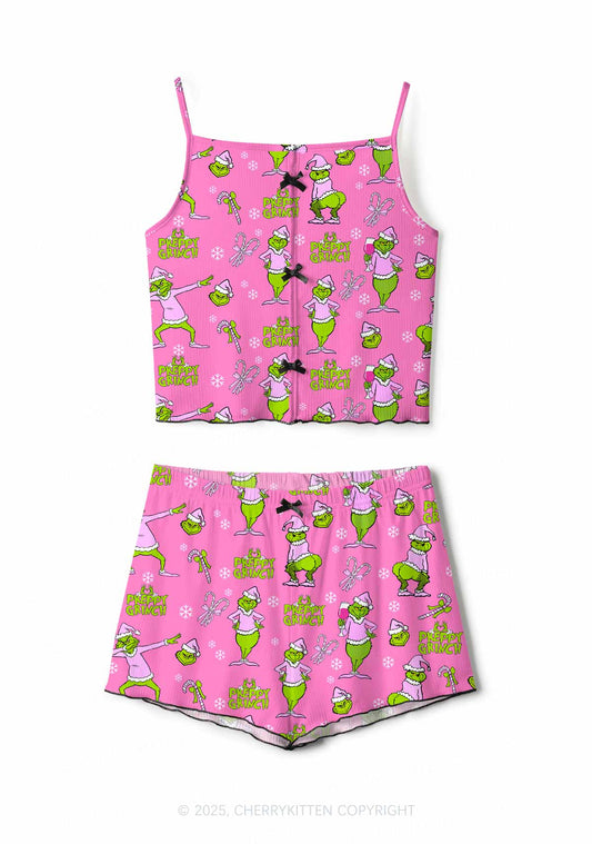 Christmas Preppy Guy Y2K Print Cami Shorts Pajama Set Cherrykitten