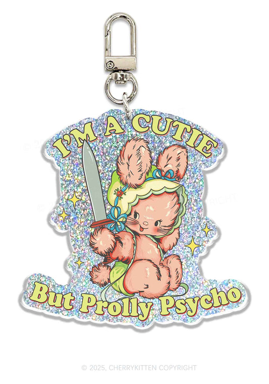 Cutie But Prolly Psycho 1Pc Y2K Glitter Keychain Cherrykitten