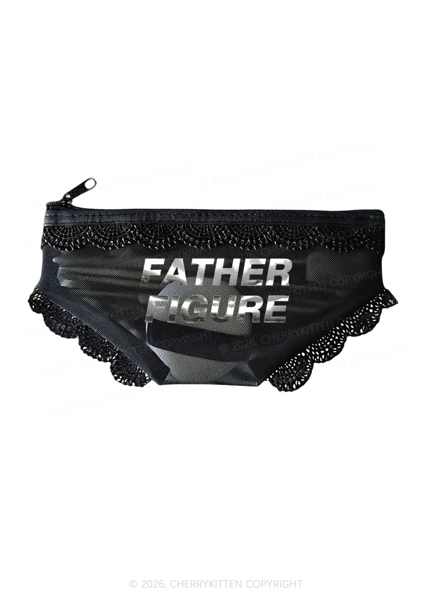 Father Figure Silver Foil Printed Y2K Briefs Shape Cosmetic Pouch Cherrykitten