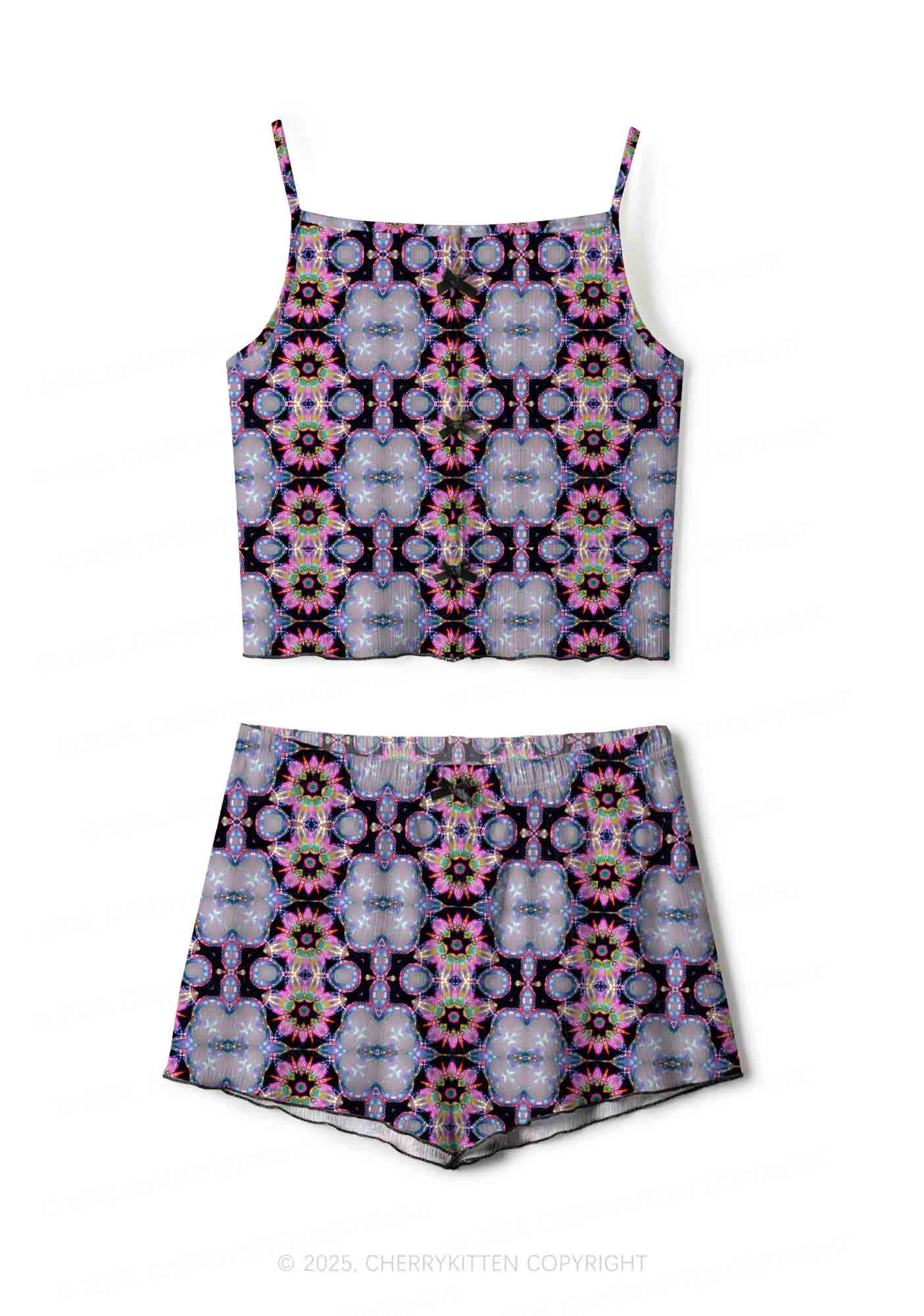Rainbow Glow Y2K Print Cami Shorts Pajama Set Cherrykitten