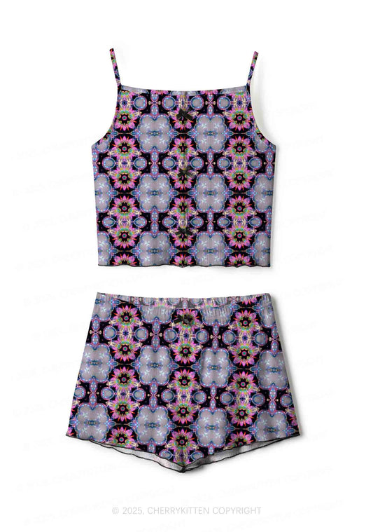 Rainbow Glow Y2K Print Cami Shorts Pajama Set Cherrykitten