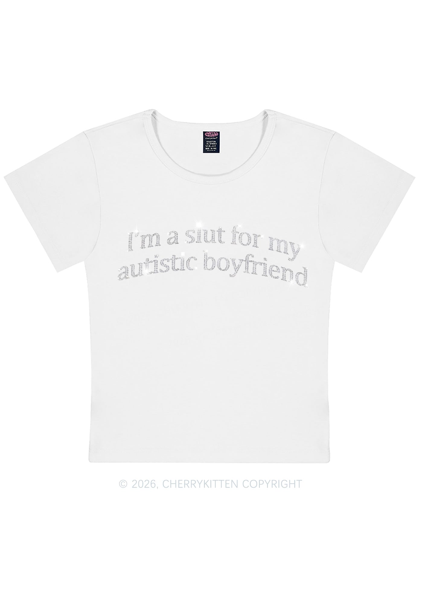 Rhinestone Slxt For My Autistic BF Y2K Baby Tee Cherrykitten