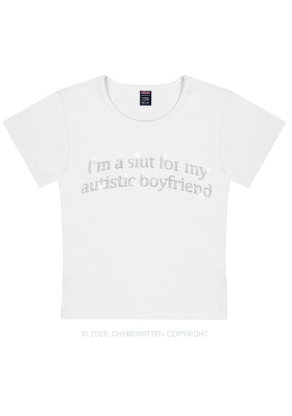 Rhinestone Slxt For My Autistic BF Y2K Baby Tee Cherrykitten