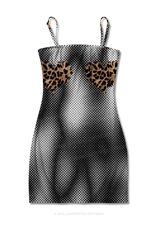 Leopard Hearts Y2K Print Slip Dress Cherrykitten