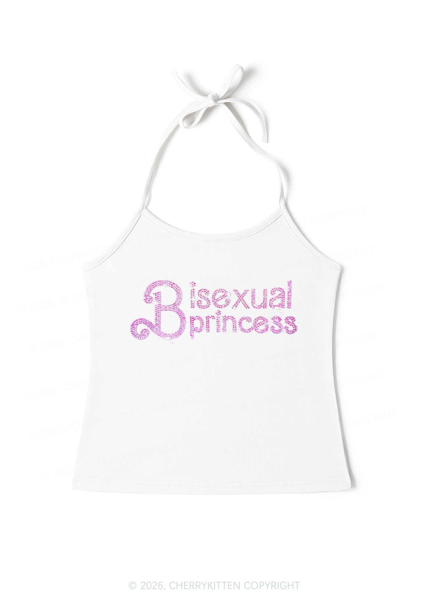 Rhinestone Bisexual Princess Pride Y2K Halter Neck Cami Cherrykitten