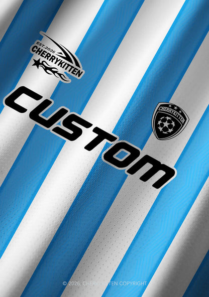 Custom Text Number Blue White Stripes Y2K Football Jersey Shirts Cherrykitten