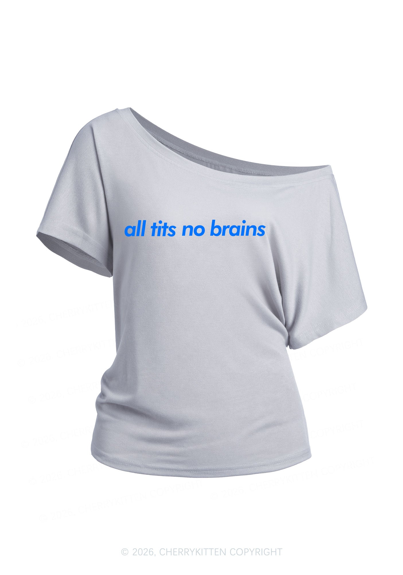 All Txts No Brains Y2K Off Shoulder Tee Cherrykitten