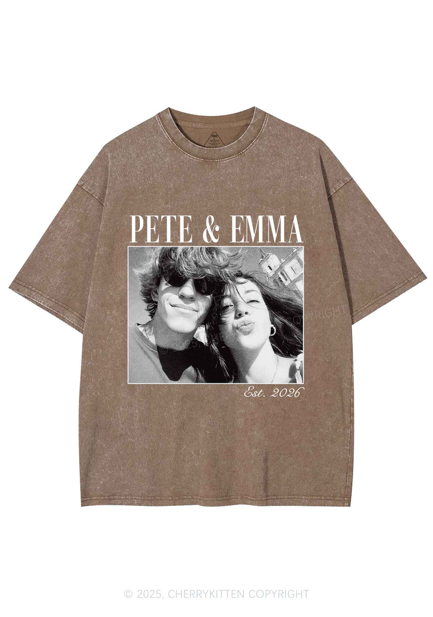 Custom Lover Photo Y2K Shirts Washed Tee Cherrykitten