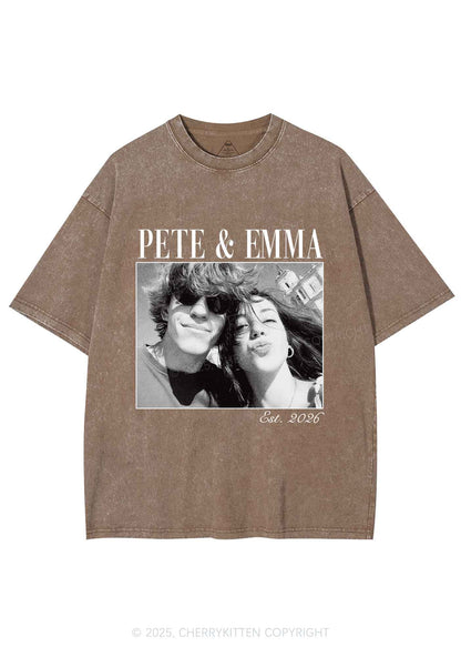 Custom Lover Photo Y2K Shirts Washed Tee Cherrykitten