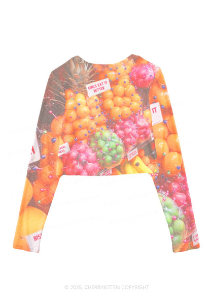 Bisexual Fruit Pride Y2K Mesh Long Sleeve Crop Top Cherrykitten