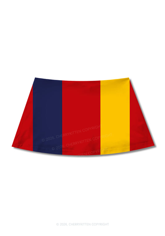 Red Navy Yellow Vertical Stripe Y2K Print Mini Skirt Cherrykitten