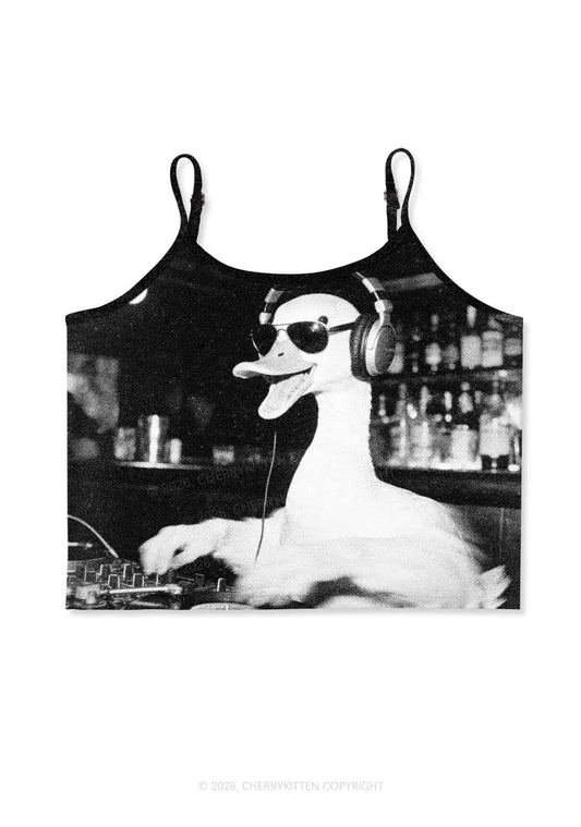 DJ Duck Spinning Records Y2K Print Cami Crop Top Cherrykitten