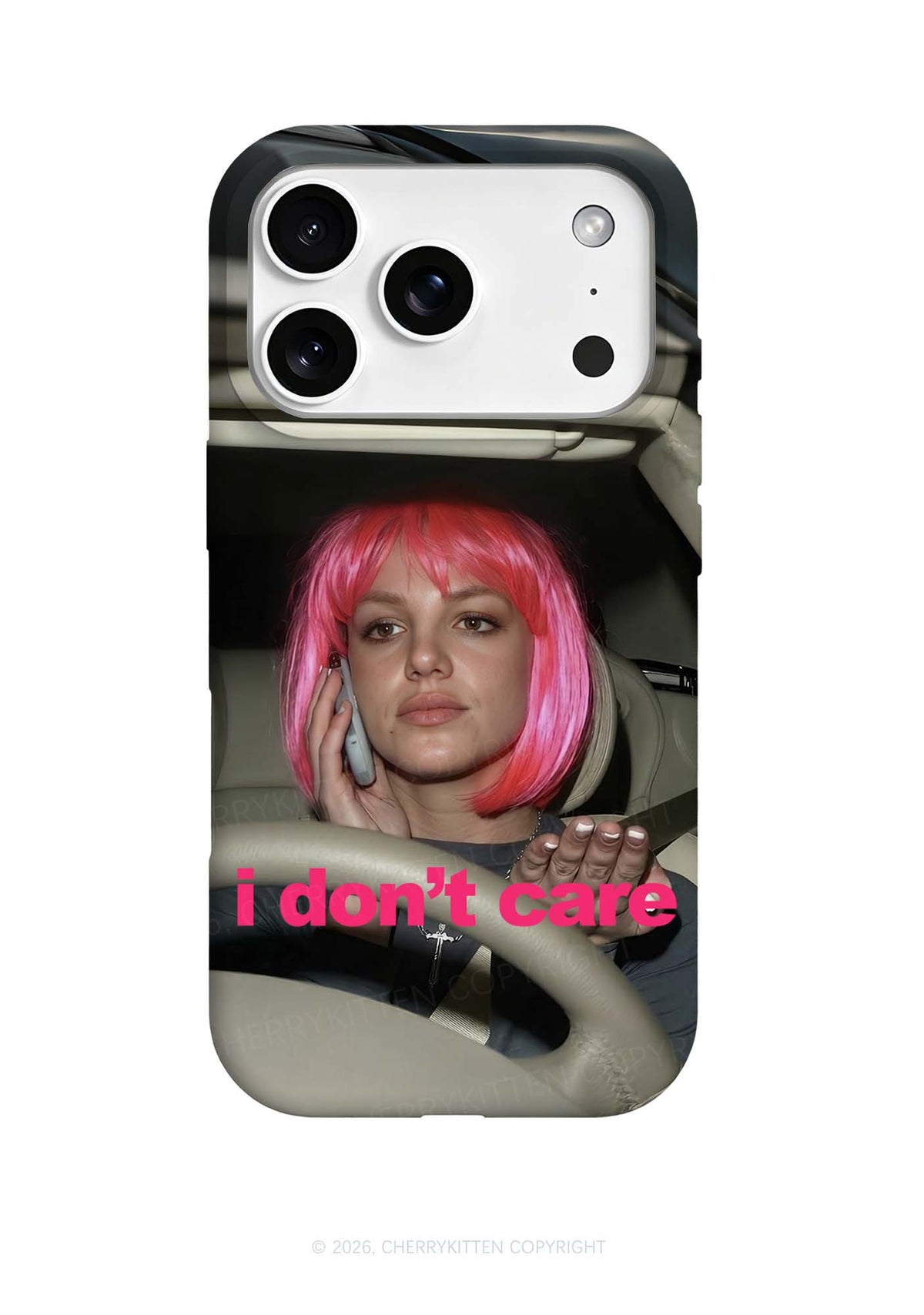 I Dont Care Pink Bob Wig Woman Y2K Phone Case Cherrykitten