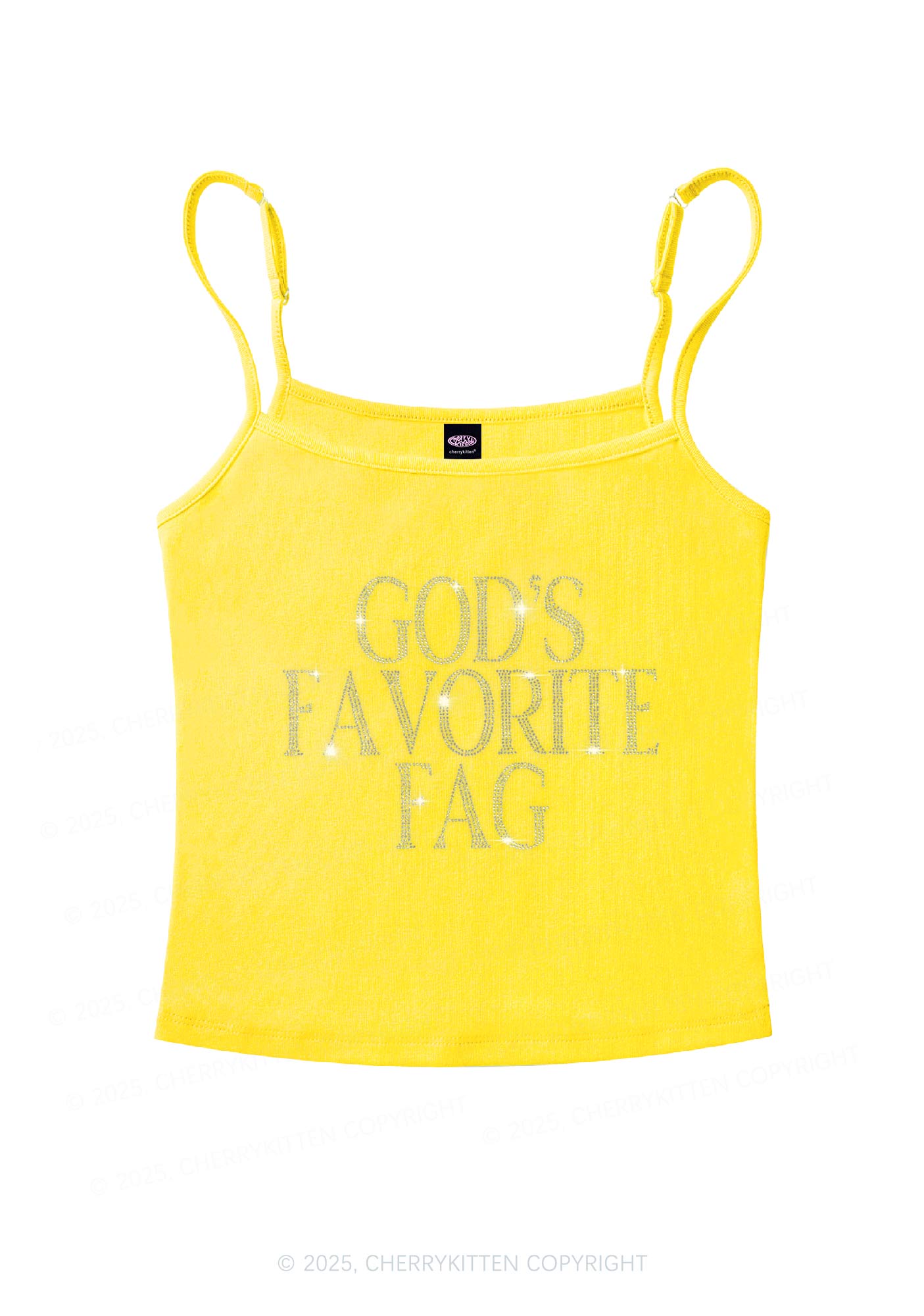 Rhinestone  Gods Favorite Fag Pride Y2K Spaghetti Strap Cami Cherrykitten