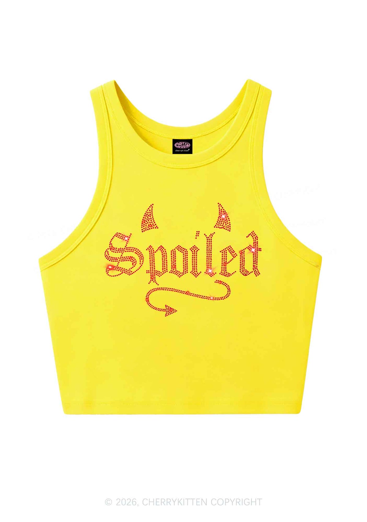Rhinestone Spoiled Devil Horn Y2K Crop Tank Top Cherrykitten