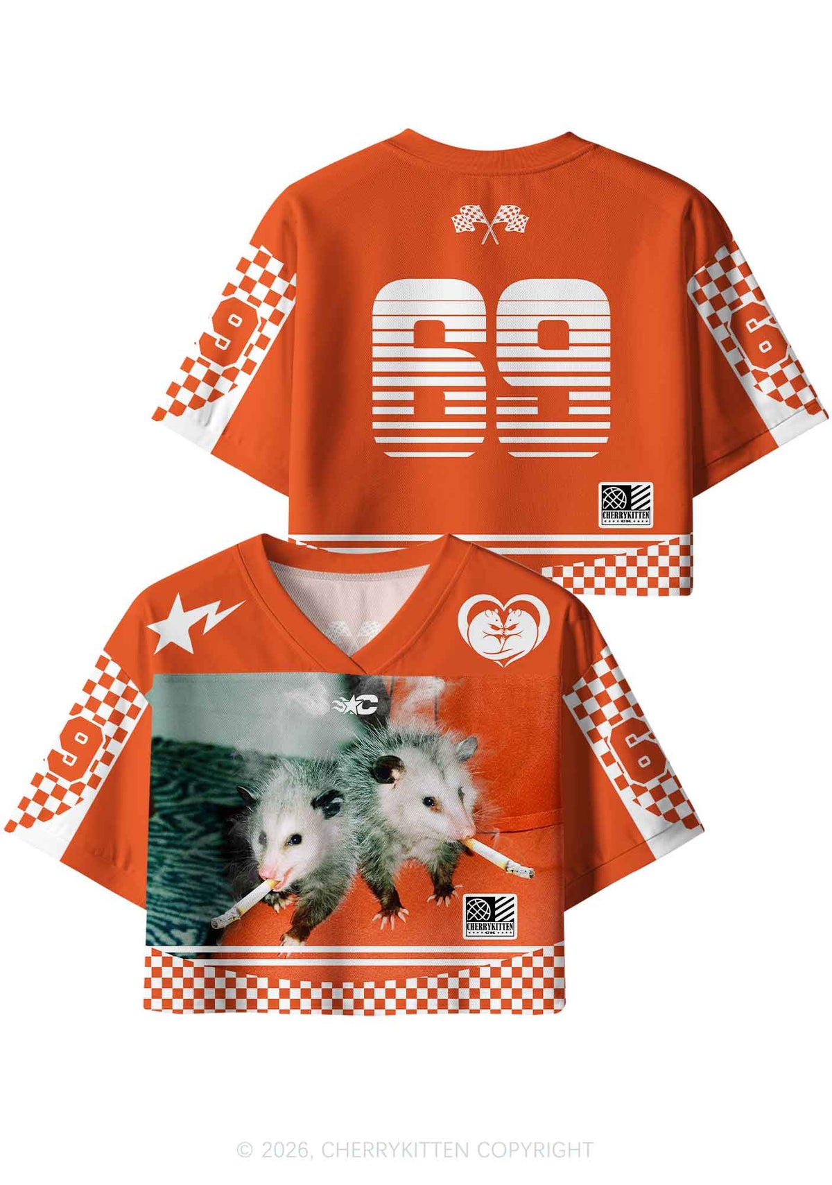 Smoking Badass Possum Y2K Crop Sport Jersey Shirts Cherrykitten