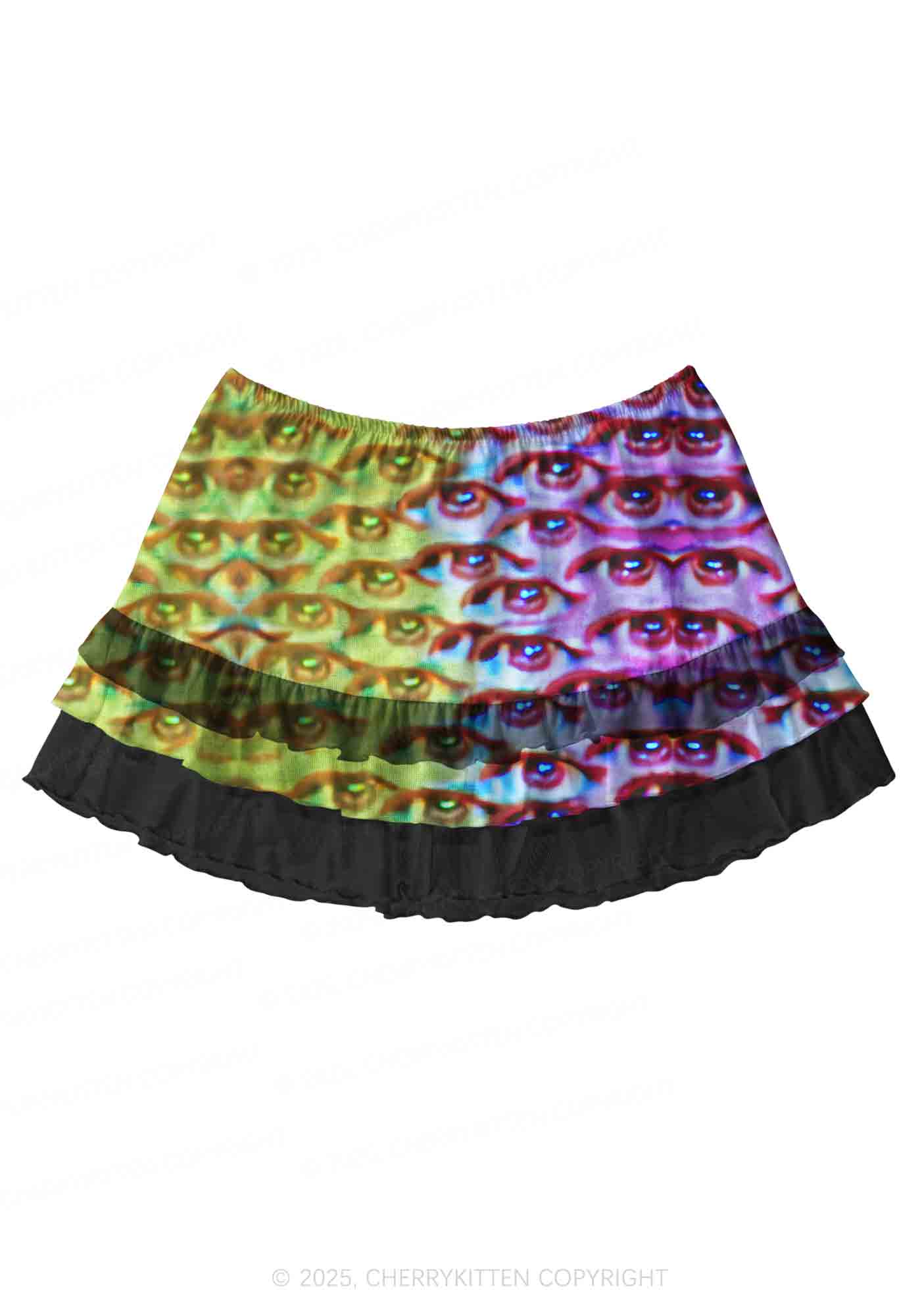 Halloween Spectrum Eyes Y2K Print Mini Layered Skirt Cherrykitten