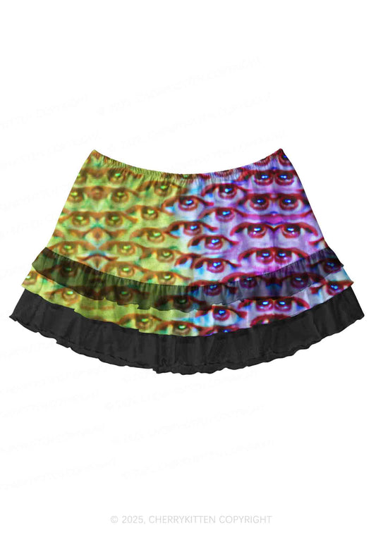 Halloween Spectrum Eyes Y2K Print Mini Layered Skirt Cherrykitten