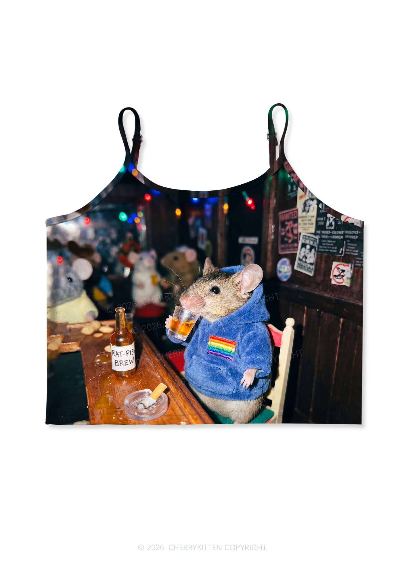 Blue Hoodie Rat Drinking Pride Y2K Print Cami Crop Top Cherrykitten