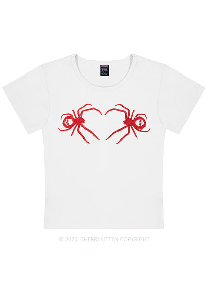 Embroidered Skull Spider Y2K Baby Tee Cherrykitten