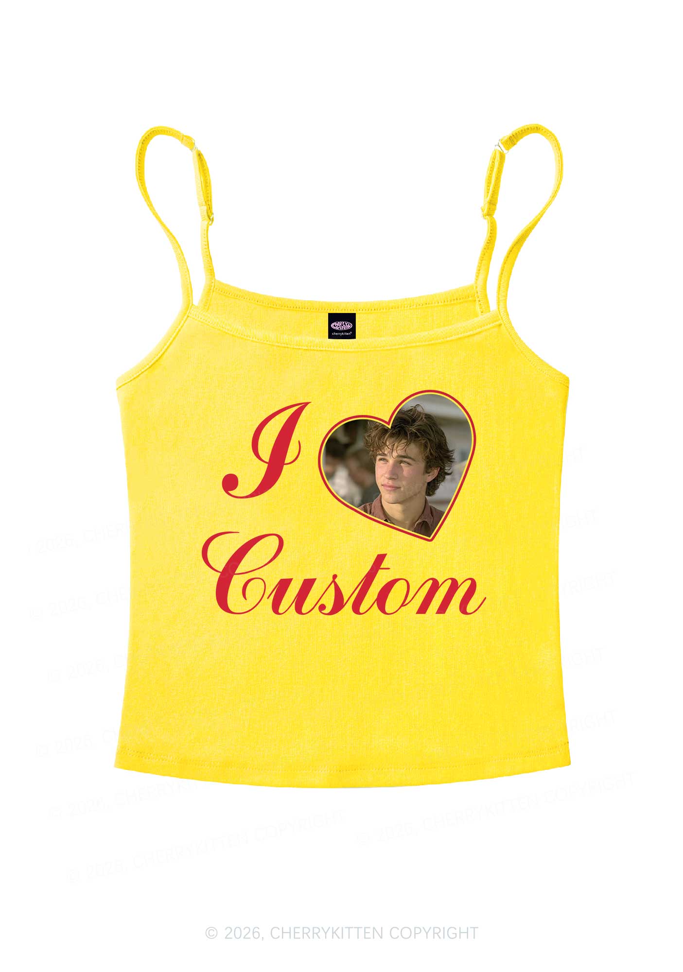 I Love Custom Photo Valentine's Day Y2K Spaghetti Strap Cami Cherrykitten