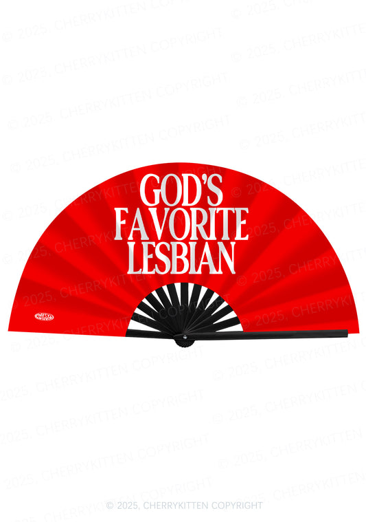 Gods Favorite Lesbian Pride Y2K Rave Hand Fan Cherrykitten