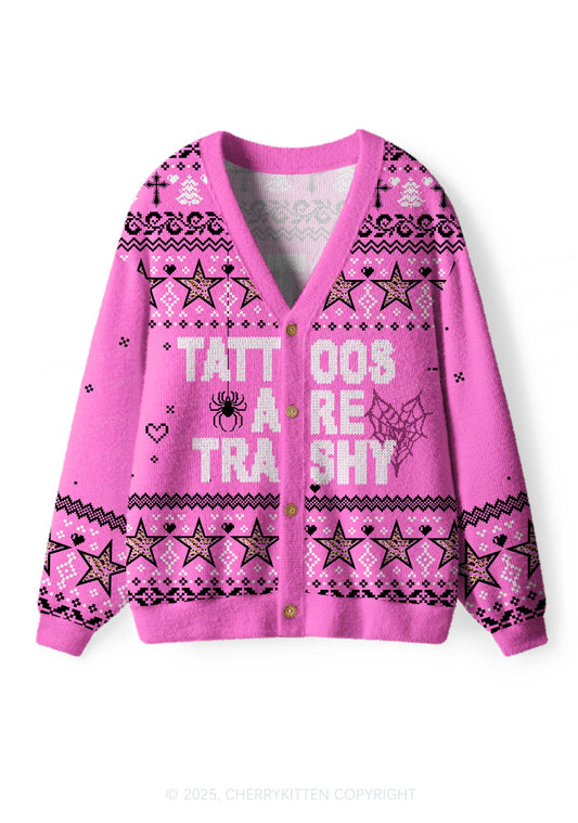 Tattoos Are Trashy Y2K Christmas Cardigan Knit Sweatshirt Cherrykitten
