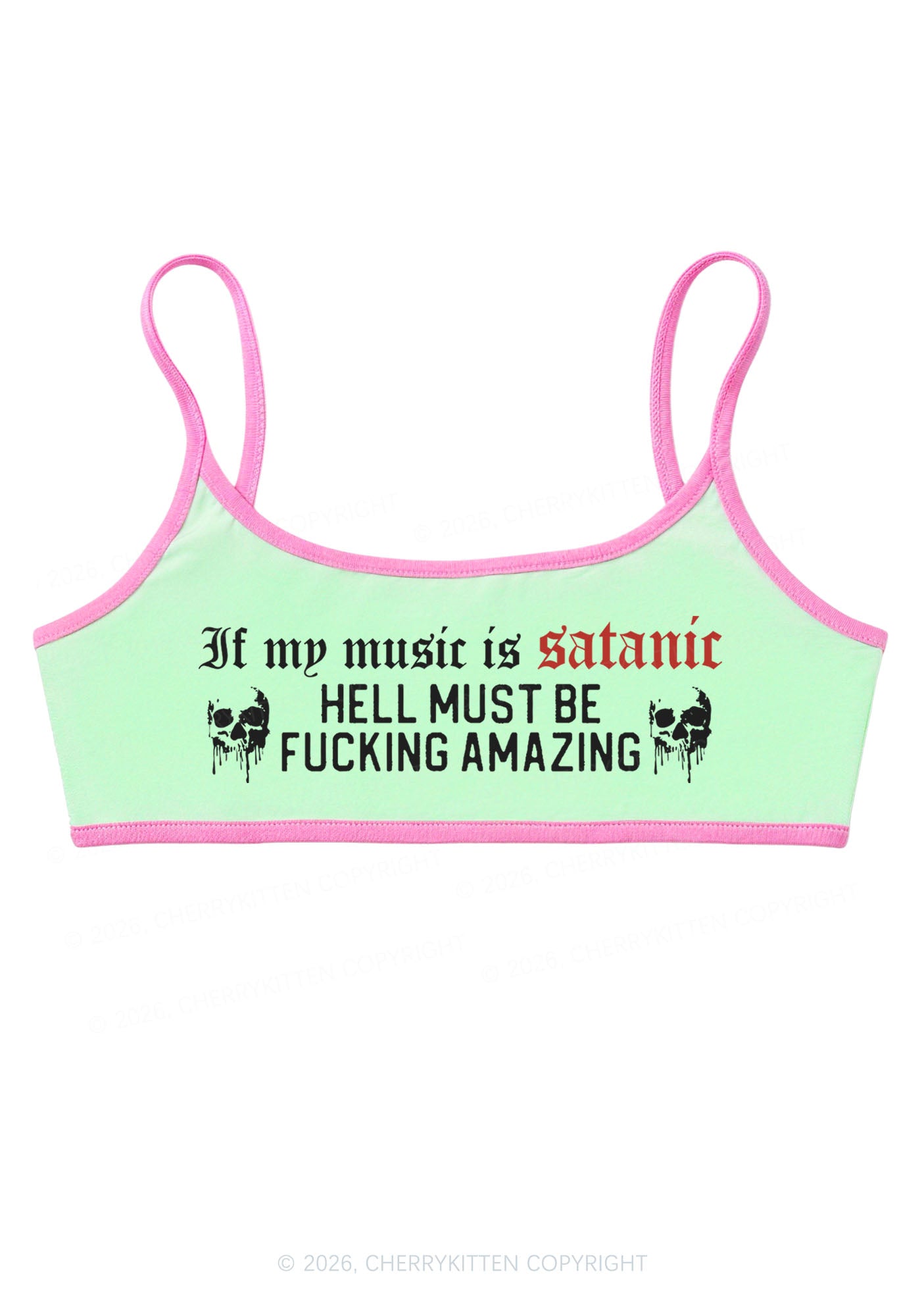Halloween My Music Is Satanic Y2K Super Crop Cami Cherrykitten