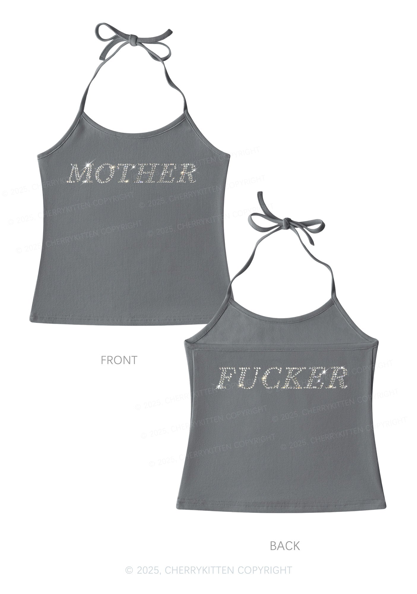 Rhinestone Motherfxcker Two Sides Y2K Halter Neck Cami Cherrykitten