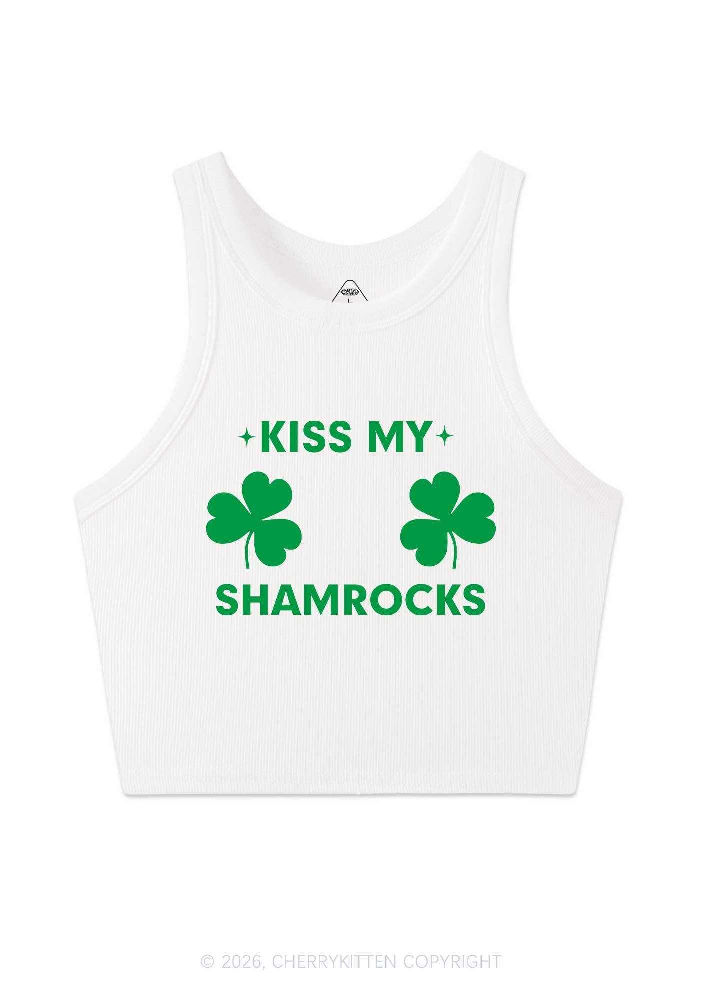 Kiss My Shamrocks St Patricks Y2K Crop Tank Top Cherrykitten