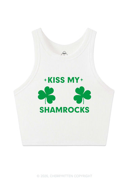 Kiss My Shamrocks St Patricks Y2K Crop Tank Top Cherrykitten