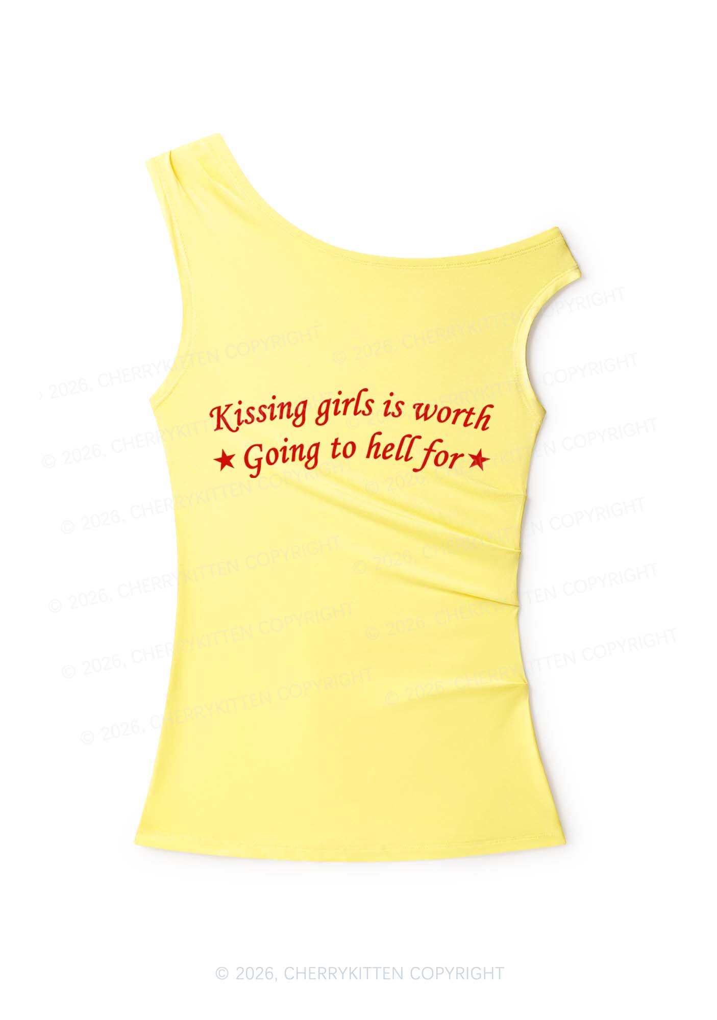 Kissing Girls Is Worth Pride Y2K Off Shoulder Tank Top Cherrykitten
