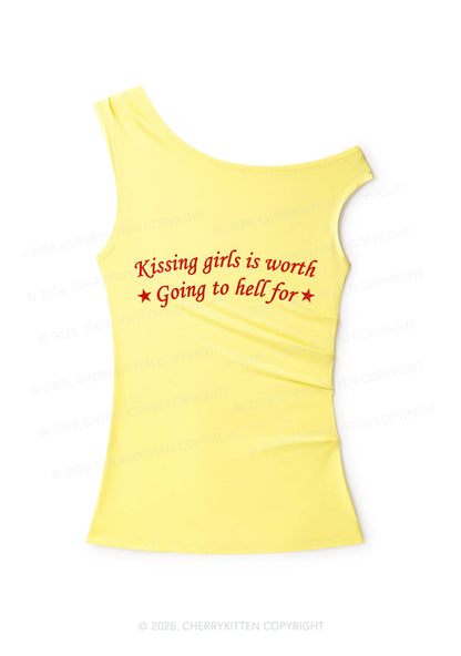 Kissing Girls Is Worth Pride Y2K Off Shoulder Tank Top Cherrykitten