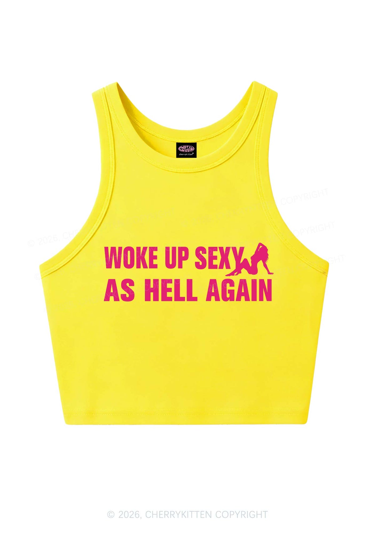Woke Up As Hell Again Y2K Crop Tank Top Cherrykitten