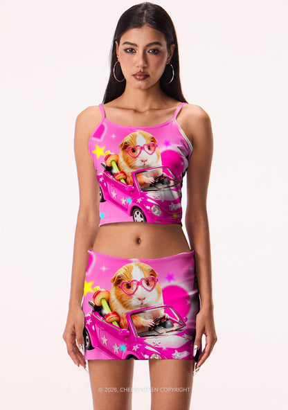 Pink Car Guinea Pig Y2K Print Mini Skirt Cherrykitten