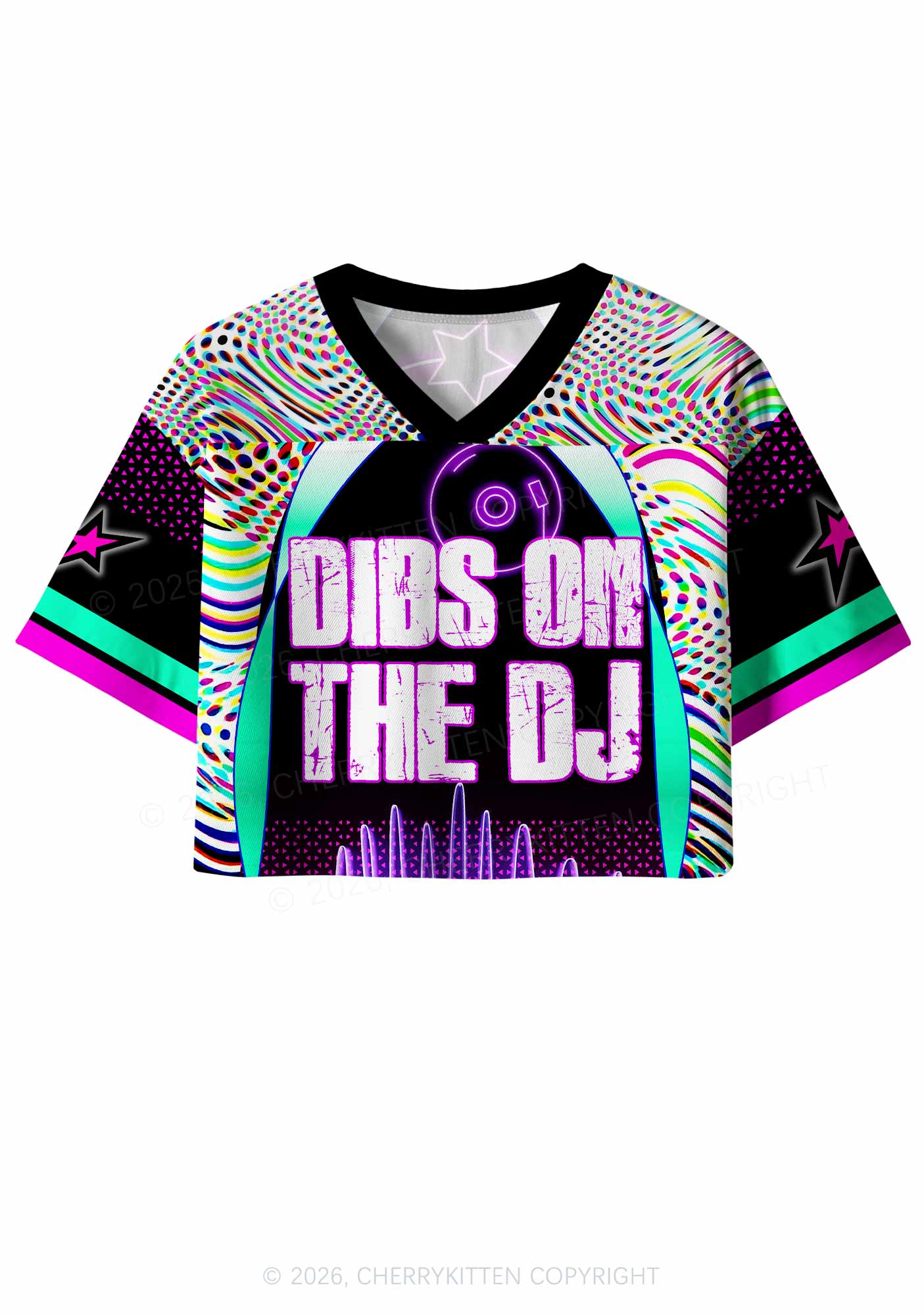 Dibs On The DJ Vinyl Record Y2K Crop Sport Jersey Shirts Cherrykitten