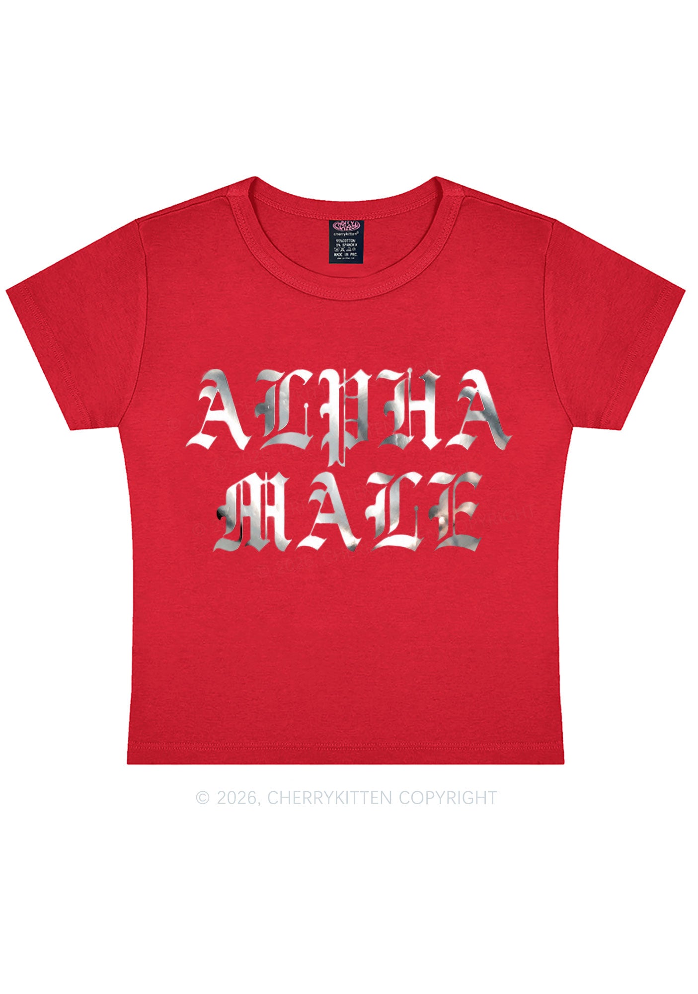 Alpha Male Silver Foil Printed Y2K Baby Tee Cherrykitten