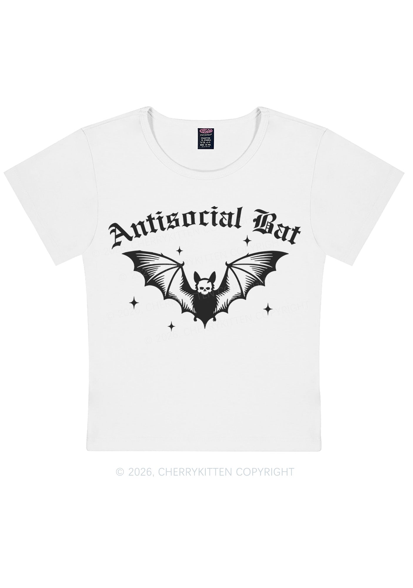 Halloween Antisocial Bat Y2K Baby Tee Cherrykitten