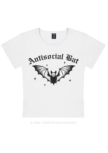 Halloween Antisocial Bat Y2K Baby Tee Cherrykitten