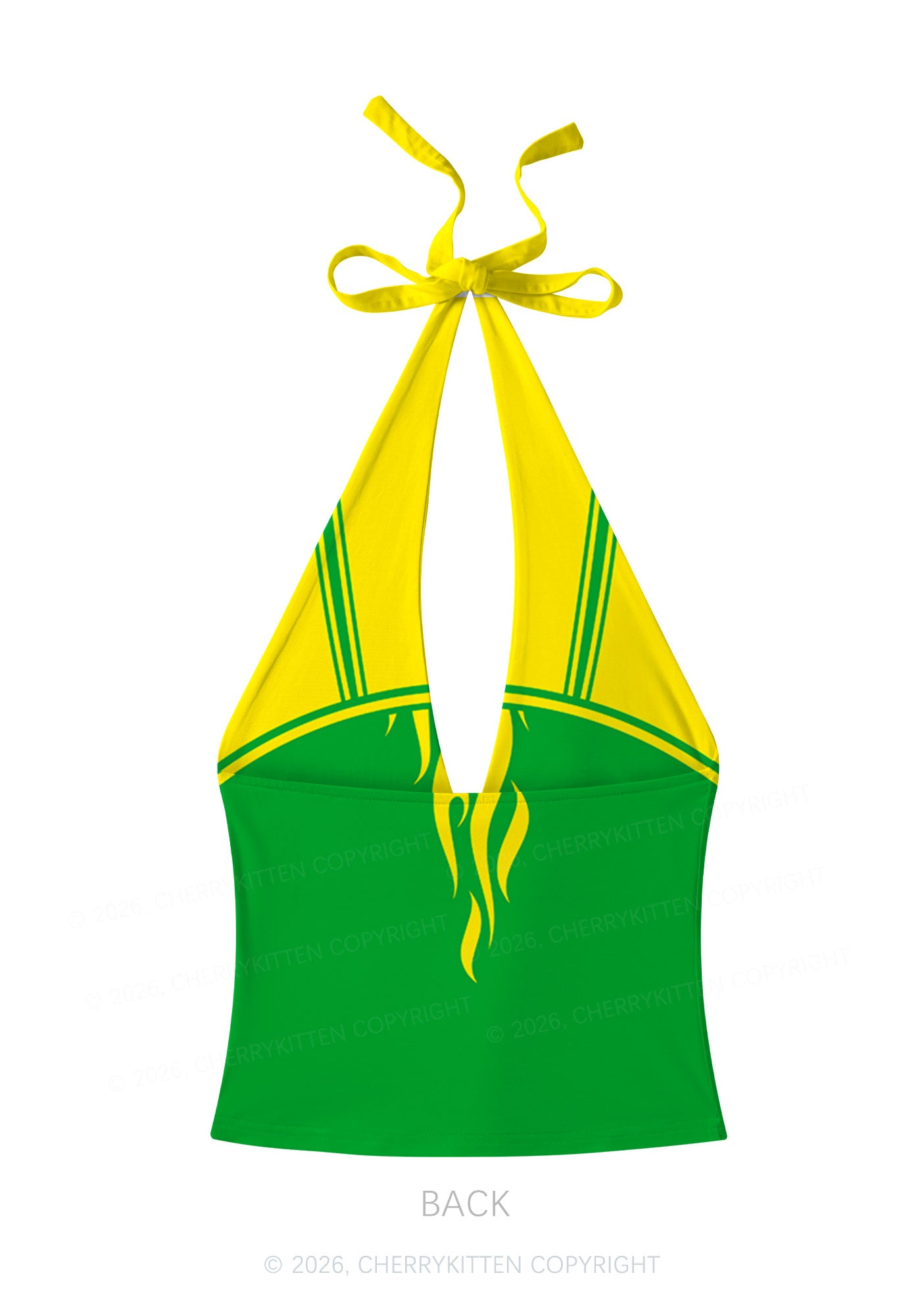 Yellow Green Flame Y2K Print Halter Deep V Neck Cami Cherrykitten