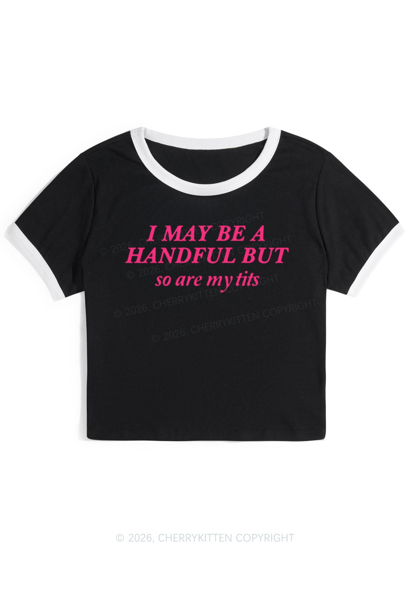 I May Be A Handful Y2K Ringer Tee Cherrykitten