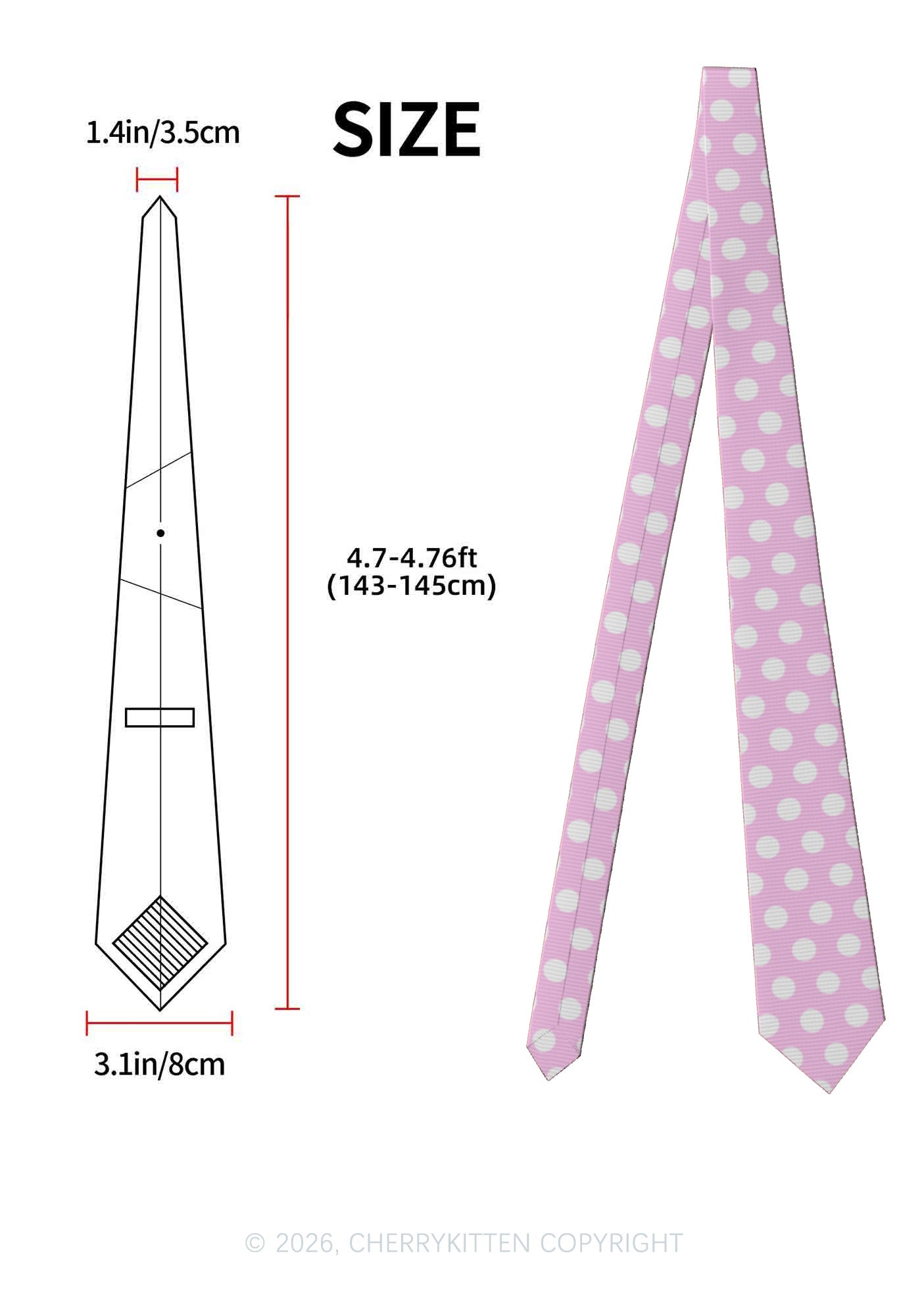 White Dots On Pink Y2K Necktie Cherrykitten