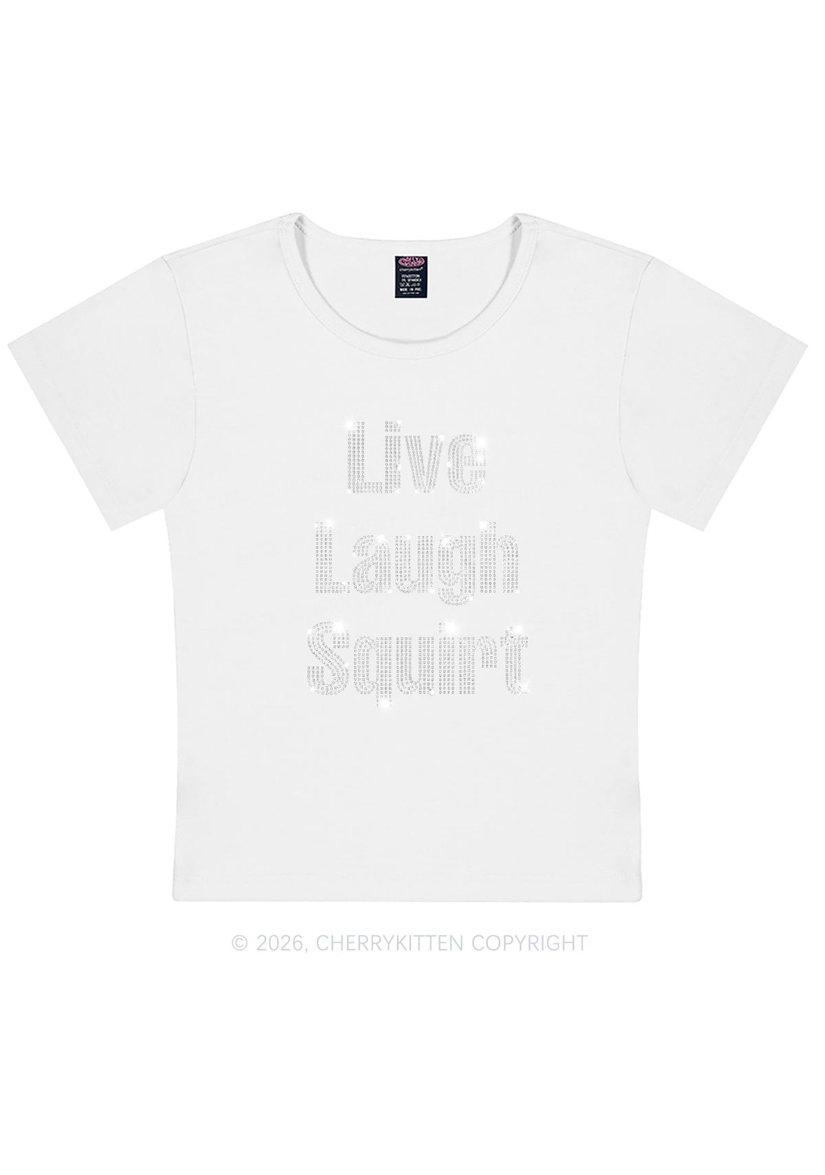 Rhinestone Live Laugh Squirt Y2K Baby Tee Cherrykitten