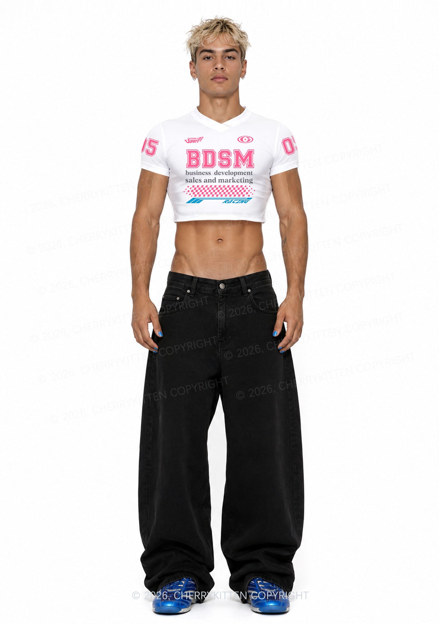 Pink BDSM Y2K Crop Football Jersey Shirts Cherrykitten
