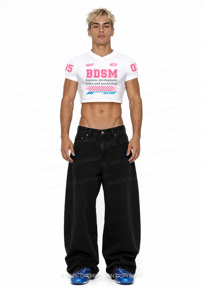Pink BDSM Y2K Crop Football Jersey Shirts Cherrykitten