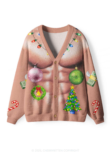 Light Muscle Santa Y2K Christmas Cardigan Knit Sweatshirt Cherrykitten