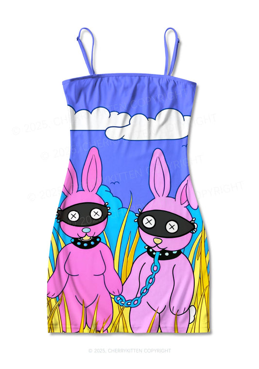 BDSM Bunny Y2K Print Slip Dress Cherrykitten