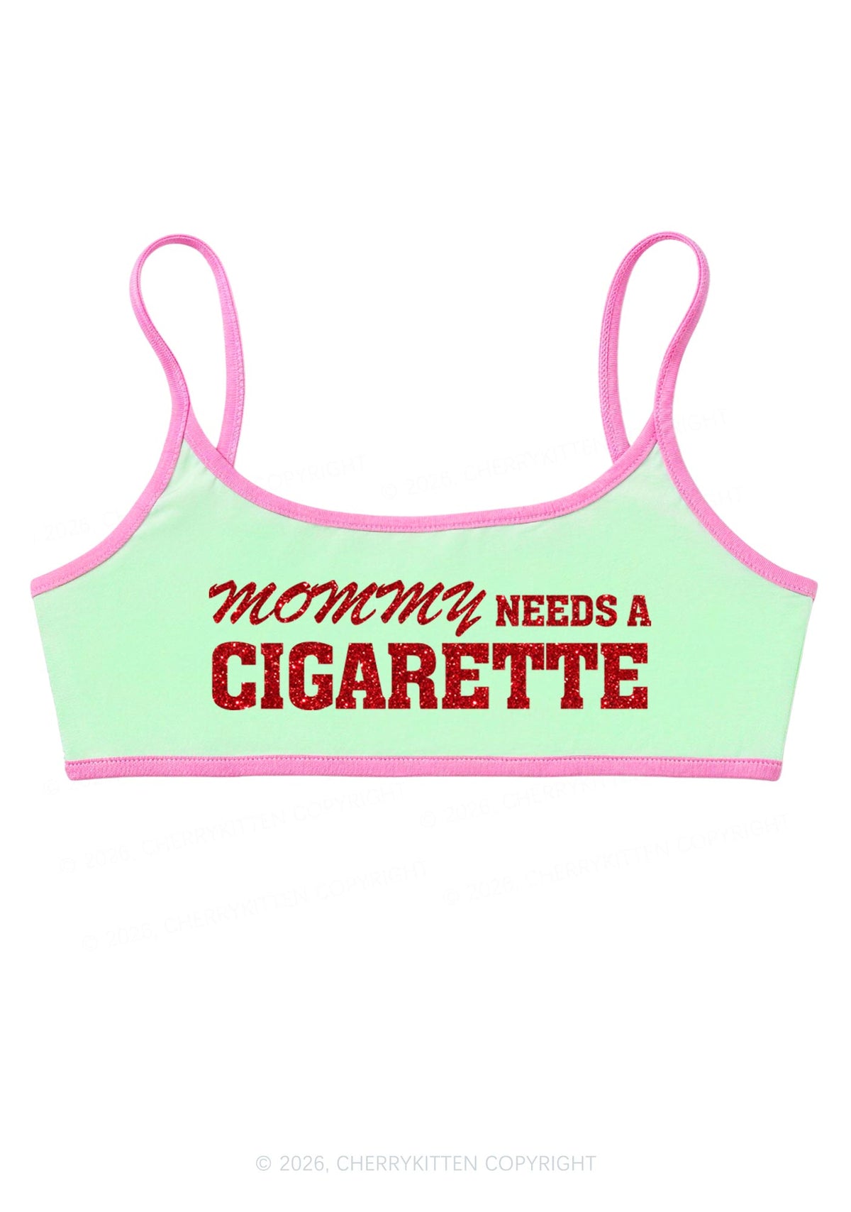 Glitter Mommy Needs A Cigarette Y2K Super Crop Cami Cherrykitten