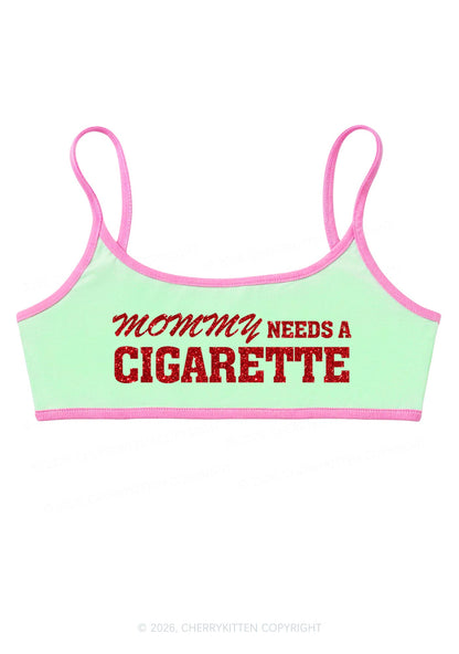 Glitter Mommy Needs A Cigarette Y2K Super Crop Cami Cherrykitten